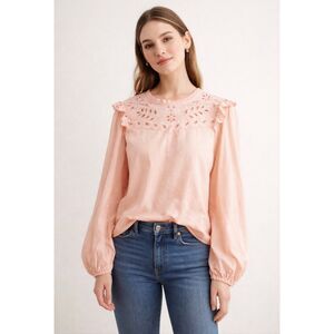 Express Cotton Eyelet Balloon Sleeve Blouse Size L NWT